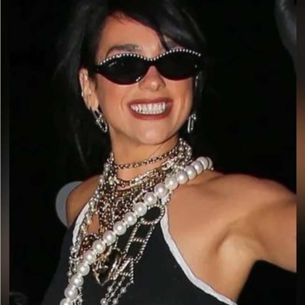 CHANEL Black Oval/ Cat Cruise W/ Pearls Worn by Dua Lipa at the Met. RARE! New!